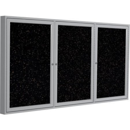 GHENT Ghent Enclosed Bulletin Board, 3 Door, 96"W x 48"H, Tan Speckled Recycled Rubber/Silver Frame PA34896TR-TN